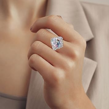 Colorful Butterfly Zircon Rings, Women's Moonstone Rings Large Opal Rings Vintage Set Gemstones Silver Rings Womens Elegant Jewelry Birthday Gifts
