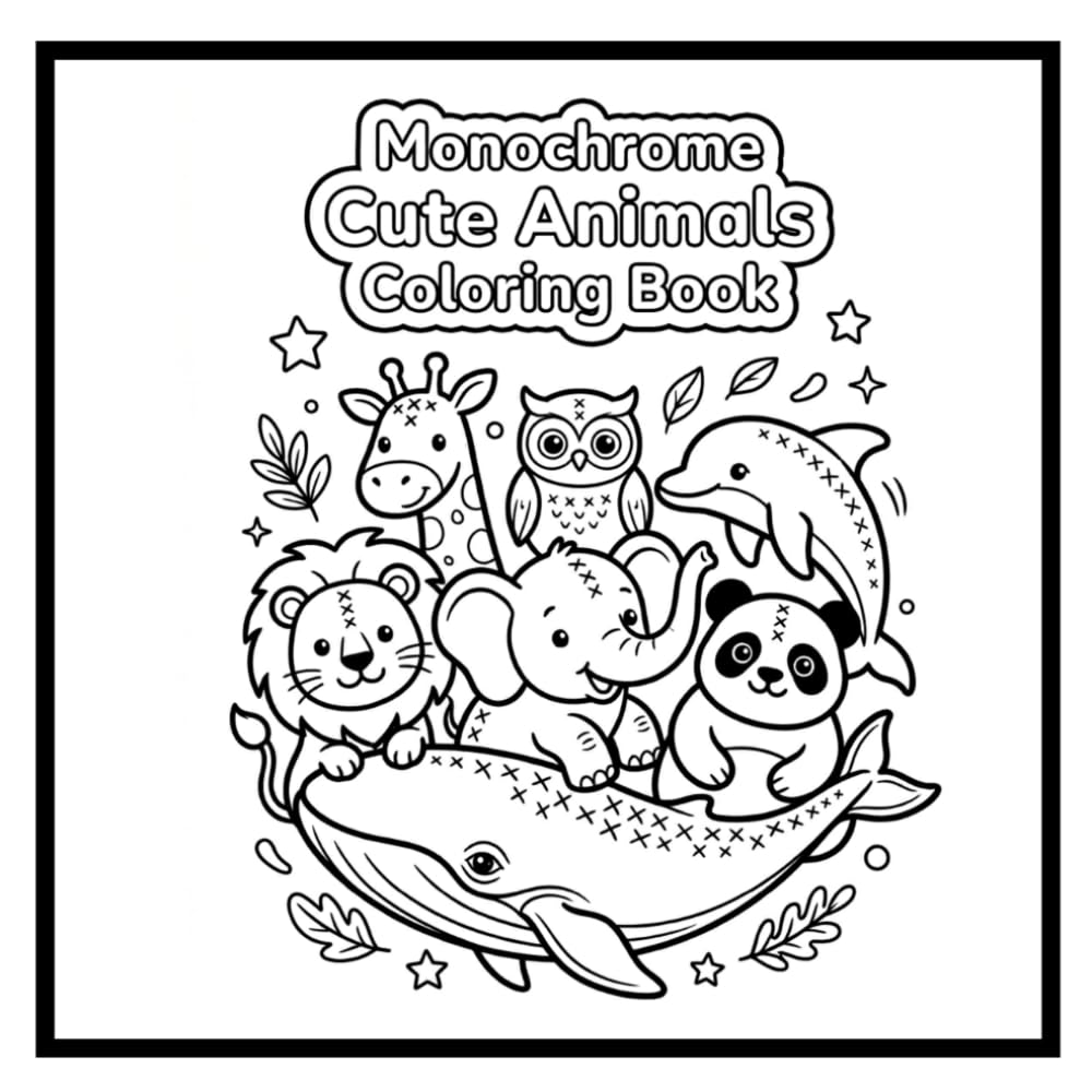 Monochrome Cute Animals Colouring Book: Simple and Cute Animal Designs for Relaxation and Creativity