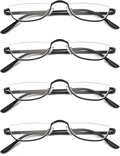Miniatura 2 de KoKoBin Lentes de lectura de media lectura, 4 pares de lentes con marco de metal de medio borde para hombres y mujeres, color negro, 1.25