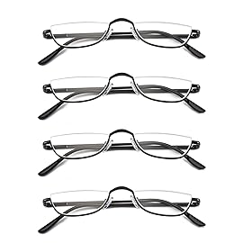 KoKoBin Half Reading Glasses - 4 Pairs Half Rim Metal Frame Glasses Spring Hinge Readers for Men and Women, Black 2.50