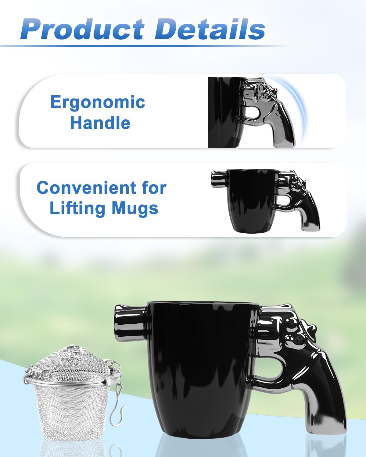 UCEC Cool Gun Mug for Men,12oz Porcelain Pistol Design Coffee Mug, Gifts for Gun Lovers, 350ML, 1pcs - Image 5