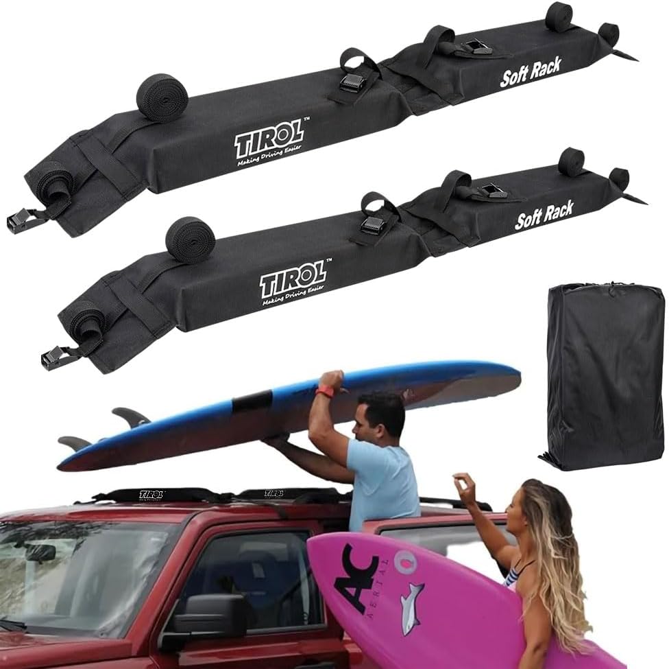 Soft Car Roof Rack Pads Universal Auto Luggage Carrier Padded Kit, Heavy Duty 60kg Tie-Down Rope Quick Loop Strap, Vehicle Rooftop Storage Bag for Surfboard SUP Kayak Paddle Board Canoe (125cm,1 Pair)