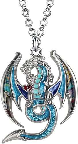 BONSNY Esmalte fantasía dragón collares colgante para mujer joyería símbolo de la suerte 18" (azul), Esmalte, No es una piedra preciosa