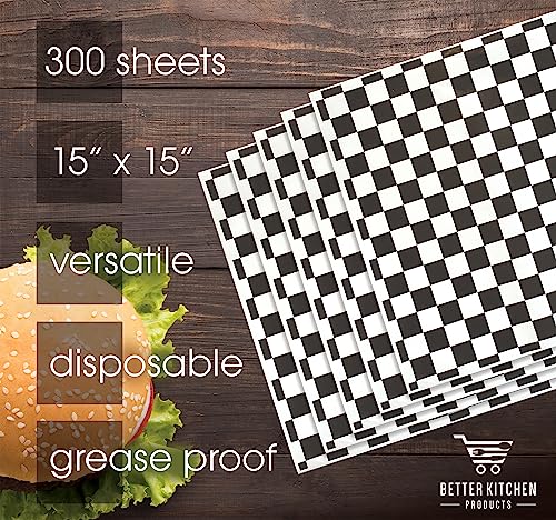 Better Kitchen Products 300-Count Extra Large Checkered Deli Dry Wax Paper Sheets, 15 x 15 inch, Greaseproof Deli Wrap for Foodservice, Food Basket Liners, Disposable Liners for Food Concession by Better Kitchen Products - Image 3