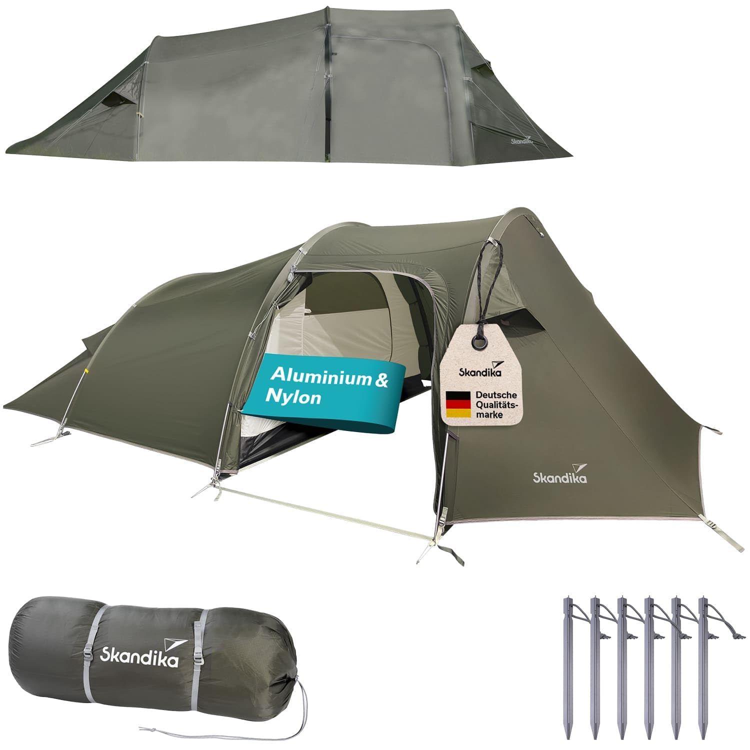 Skandika Trekkingzelt Oteren/Vatn | Camping Zelt für 2-3 Personen, Ultraleicht, kleines Packmaß, wasserdicht, 3000 mm Wassersäule, Tunnelzelt | Trekking, Wandern, Angeln, Outdoor