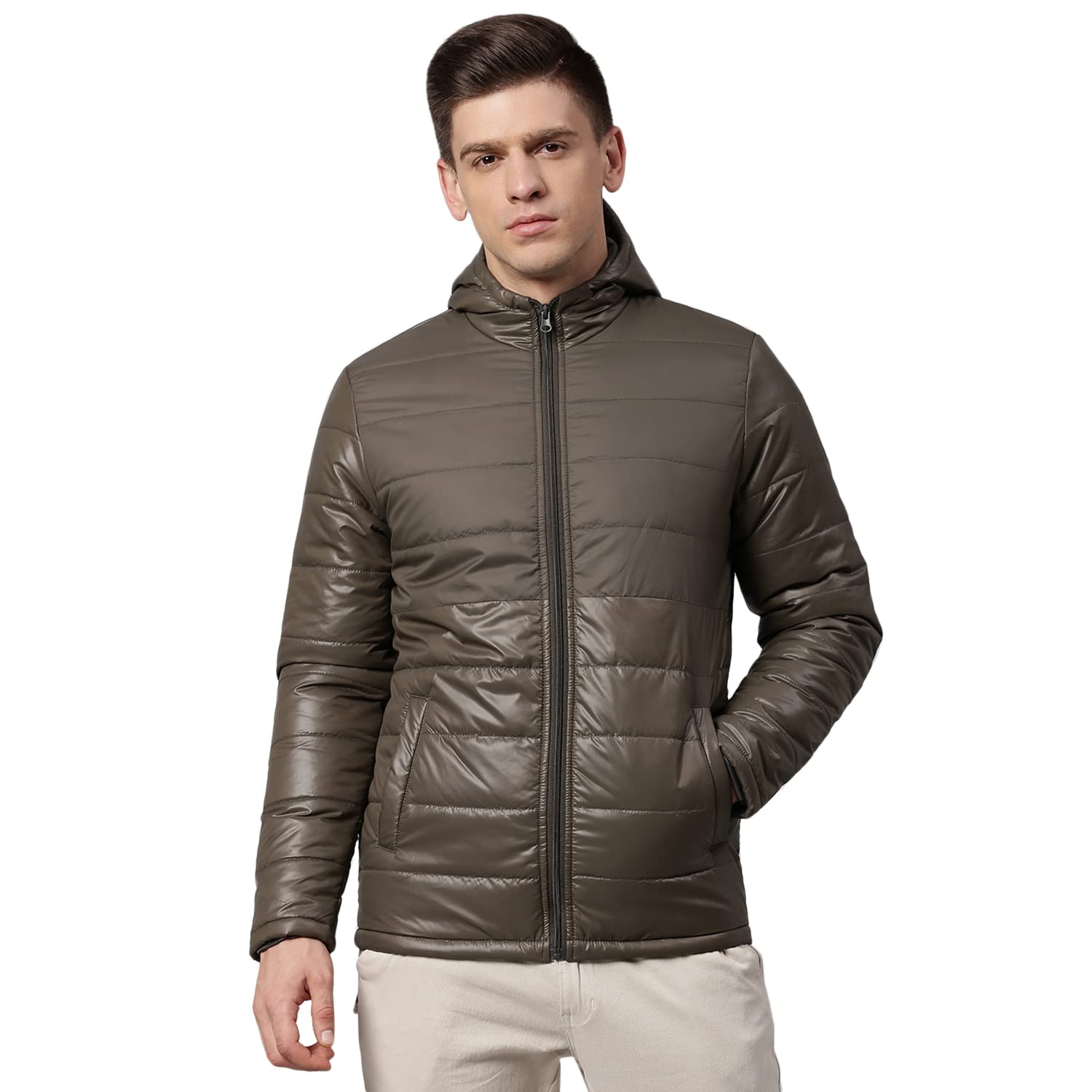 Dennis LingoMen’s Full Sleeves Solid Puffer Jacket - Lightweight, and Water-Resistant, Casual Winterwear for Men