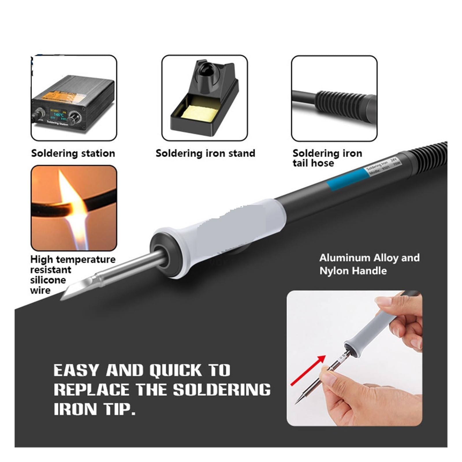 Lutownica 70W Elektroniczna Stacja Lutownicza LCD Cyfrowy Wyświetlacz Spawarka Szybkie Nagrzewanie Naprawa Spawalnicza Wydajna Lutownica