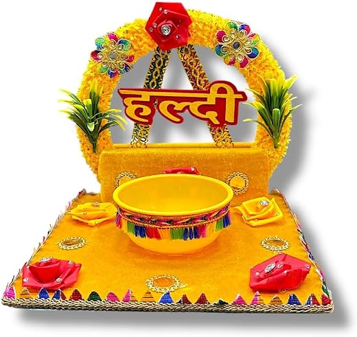 Decorative Haldi Plates Round Platter Holder Tray - Ideal for Haldi Ceremony, Decorative Plates for Bride and Groom, Marri...