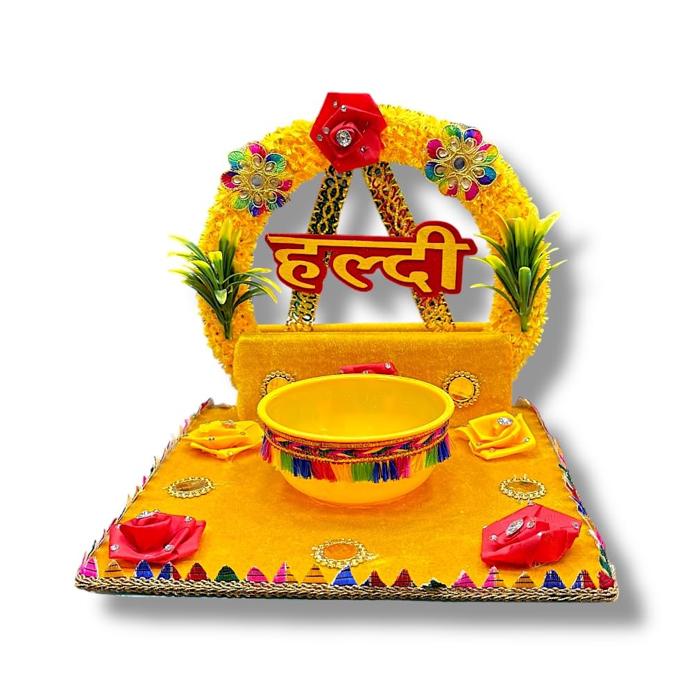 Decorative Haldi Plates Round Platter Holder Tray - Ideal for Haldi Ceremony, Decorative Plates for Bride and Groom, Marri...