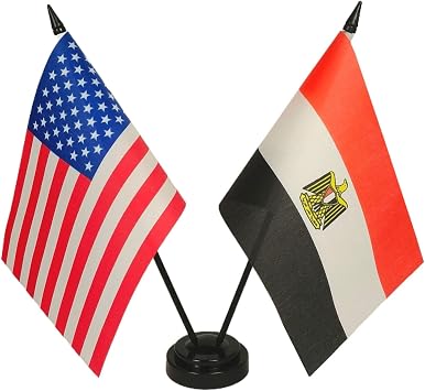 Zigvert US American & Egypt Friendship Table Flag Display, American & Egyptian Desk Flag, American & Egypt Twin Desk Flag Set- Miniature American & Egypt Desktop Flag