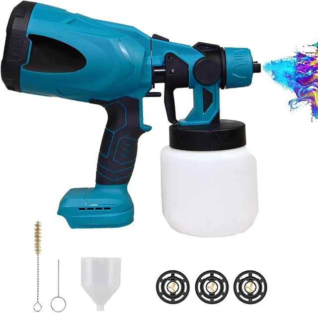 Cordless Paint Sprayer, 2.5mm Nozzles and 3 Spray Patterns, 800ml Container, Brushless Spray Paint Gun Compatible with Makita 18V Battery for Varnishes, Glazes and Fence Spray (No Batteries)