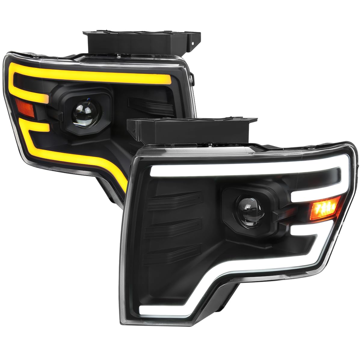 SPEC-D TUNING Black Projector Headlights w/Switchback Sequential LED Signal Tube and Startup Animation Compatible with 2009-2014 Ford F150 F-150, Left