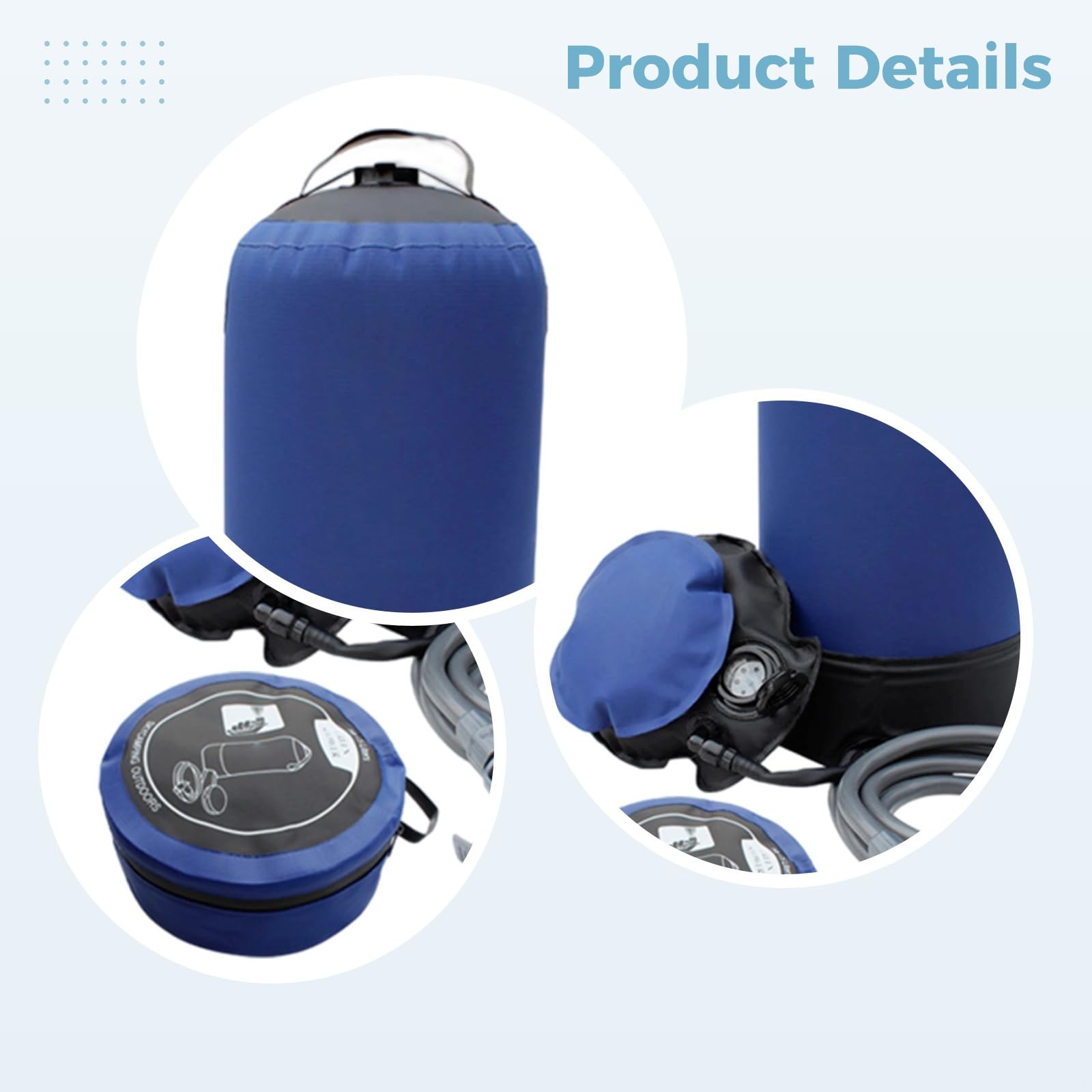 Blue - Ducha solar plegable para exteriores, con bomba inflable, boquilla para baño, lavado de coches
