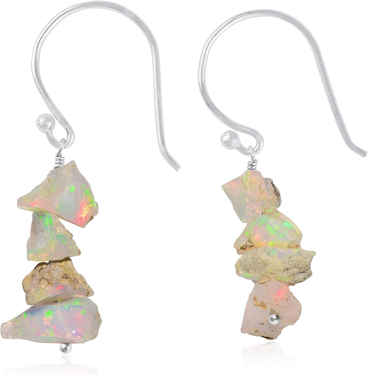 Natural Raw Fire Opal Earring In 925 Sterling Silver, Rough Gemstone Earring, Ethiopian Opal Rough, Stone Earring, Birthstone, Gift For Her