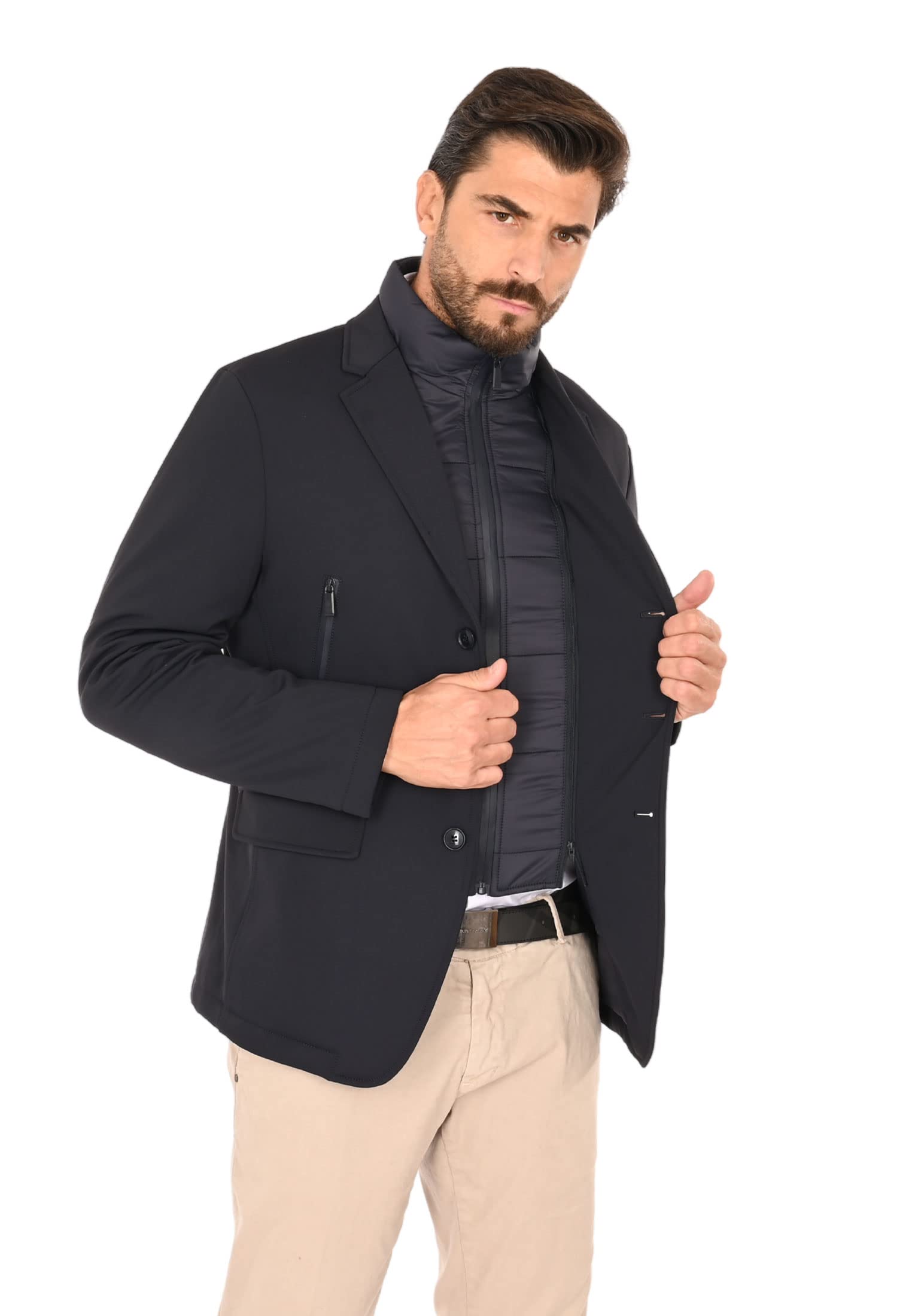 Giacca Uomo Invernale Elegante Giubbotto Tecnico Imbottito Con Pettorina