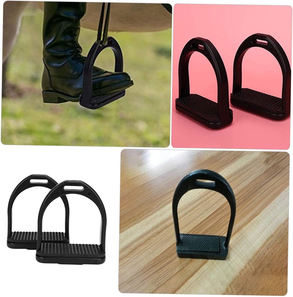 WOONEKY 2pcs Wear-Resistant Anti-Skid Stirrups for Riding Replaceable Saddle Accessories for Comfortable Trail and Equestrian Use Durable Black Large
