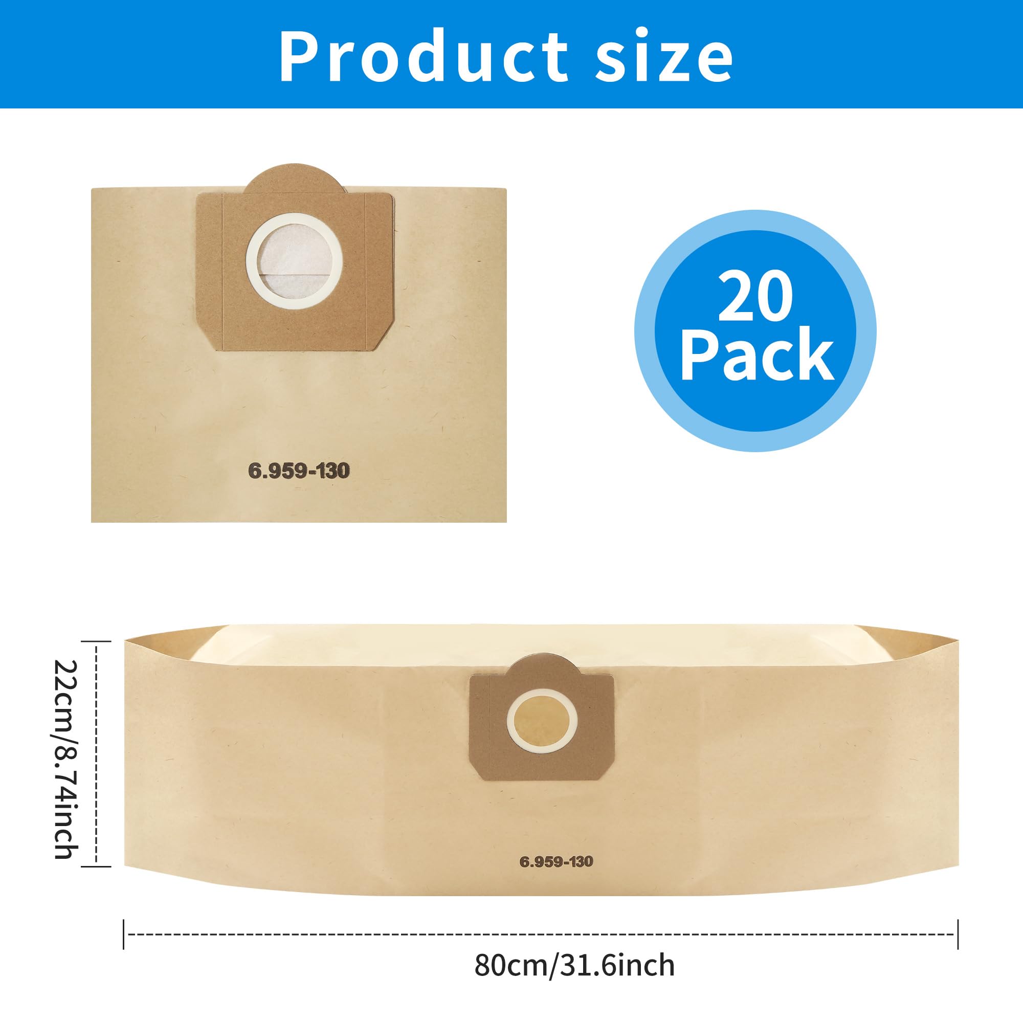 Sudnsadaks 10 Pièces Sacs à Poussière, 1 Filtre, Sac Aspirateur Compatible avec Kärcher WD3/MV3/WD3P/WD3 Premium, Sacs Filtrants pour Aspirateur Humide Sec, Alternatives pour Filtrants 6.959-130.0