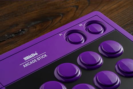 8BitDo Arcade Stick for Switch 2, Switch and Windows PC, Purple | Bluetooth, 2.4G Adapter and Wired USB-C, Dynamic Button Layout, Macro Buttons, Turbo Functionality, Tempered Glass Faceplate