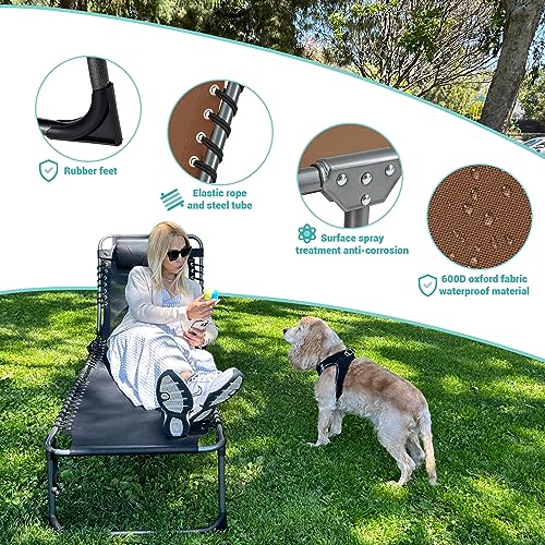 #WEJOY Folding Chaise Lounge Chair - Adjustable Reclining Chairs for Outdoor, Patio, Beach, Pool, Sunbathing, and Tanning with Pillow and Pocket, Brown