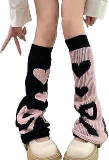 レッグウォーマー 女性用 キュート ハート リボン パターン ガールズ Y2k パンク ロリータ 両面 コットン ニット ルーズカバー ニーハイ