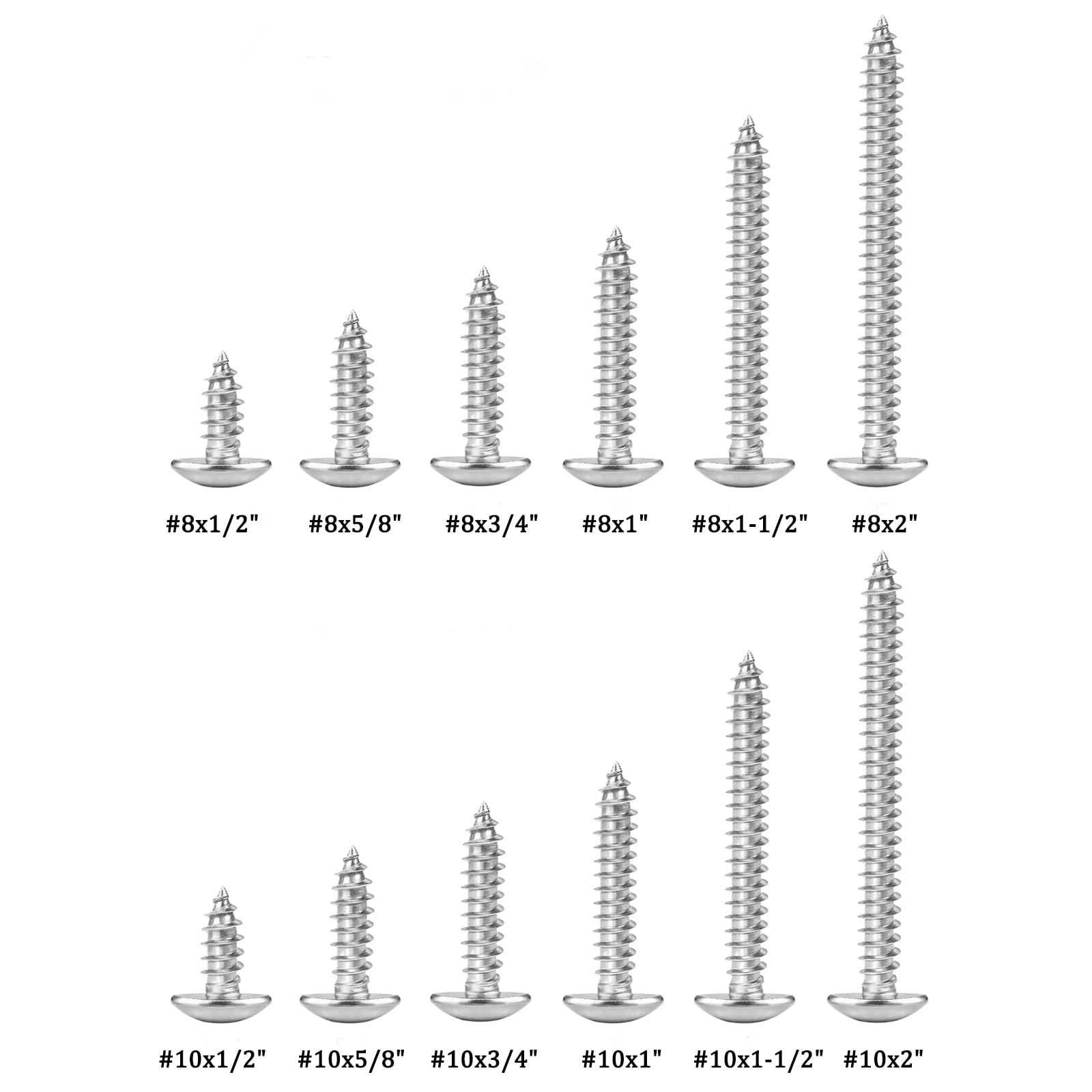#10 x 2 viti per legno a testa tonda Phillips Drive 304 in acciaio inox autofilettanti viti 100pcs HS/ZGLS-03