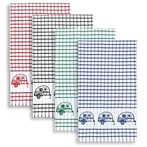 Cackleberry Home Retro Camper Windowpane Check Cotton Terrycloth Kitchen Towels, Set of 4 (Assorted) Cackleberry Home Retro Camper Windowpane Check Cotton Terrycloth Kitchen Towels Set of 4 Assorted