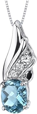 【新品首饰】Swiss Blue Topaz Angel Wing Pendant Necklace for Women 925 Sterling Silver, Natural Gemstone, 1.50 Carats Oval Shape 8x6mm, with 18 inch Chain