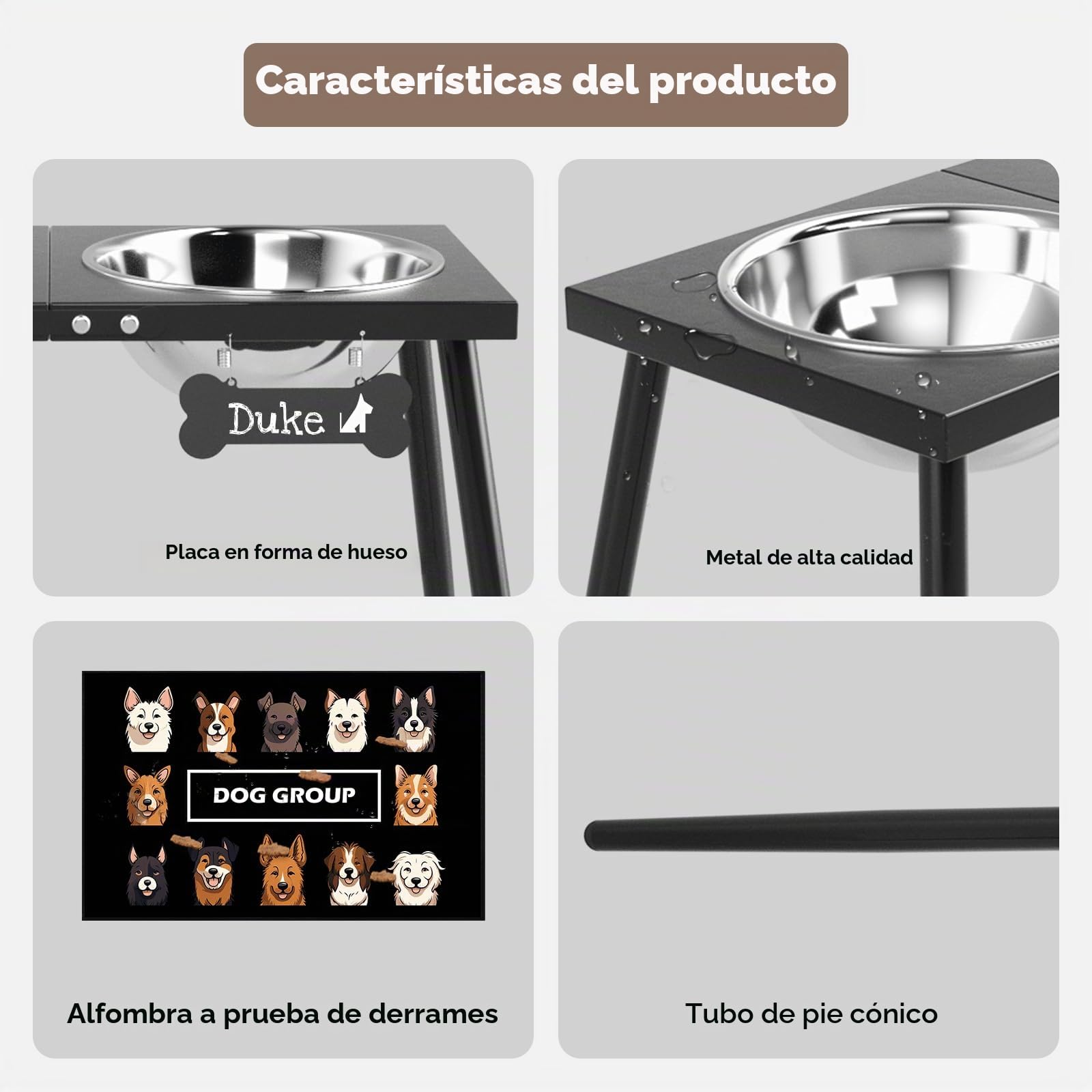 ADENGL Cuencos elevados de metal para perros, soporte elevado de 17 pulgadas de alto, soporte elevado para perros con cuencos de acero inoxidable de 3000 ml y alfombrilla a prueba de salpicaduras para