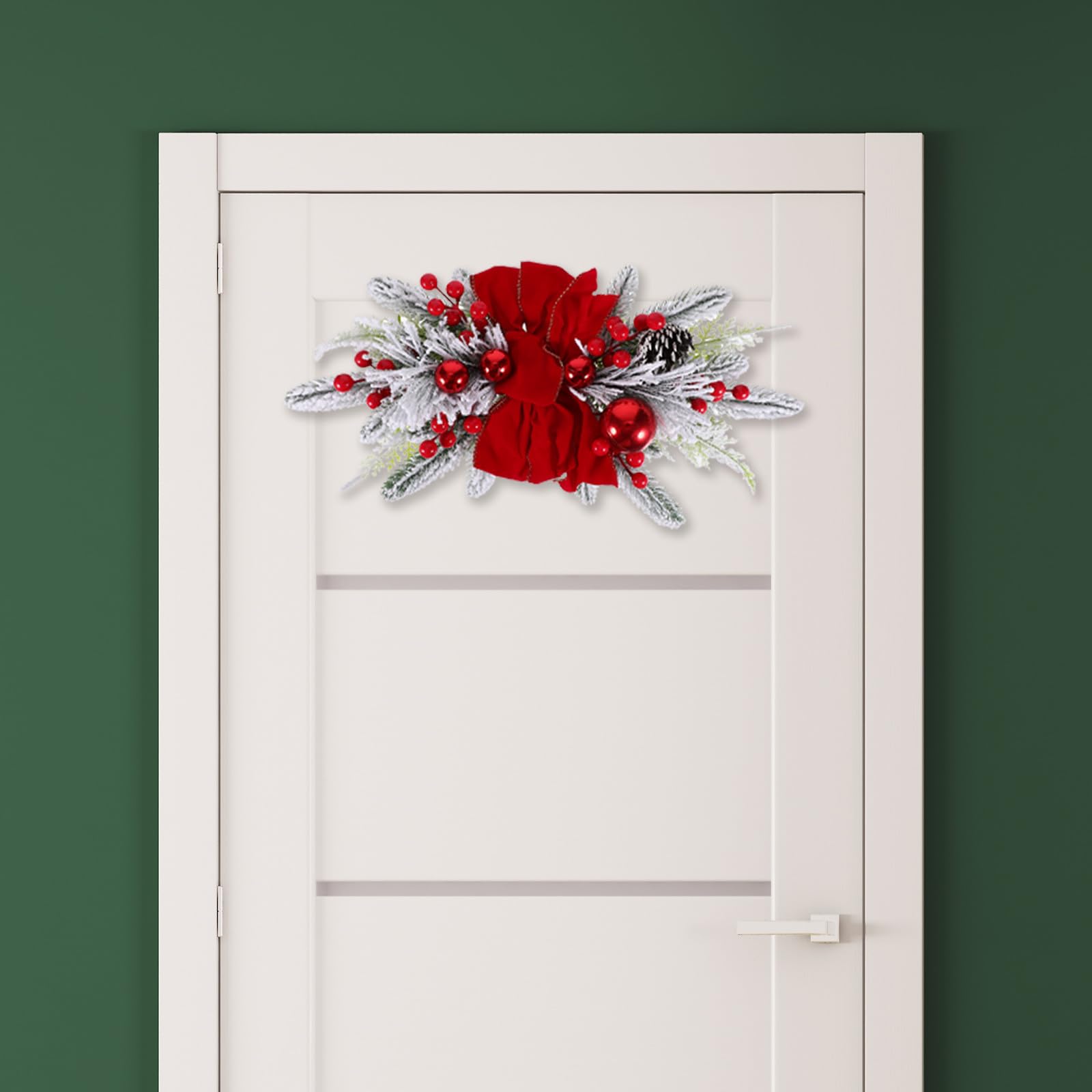 VOSAREA Couronne Lumineuse de Noël Rouge 45x20 Cm en Plastique et Tissu, à Suspendre Décorative Lumineuse pour Porte D'entrée, Style Nordique Délicat
