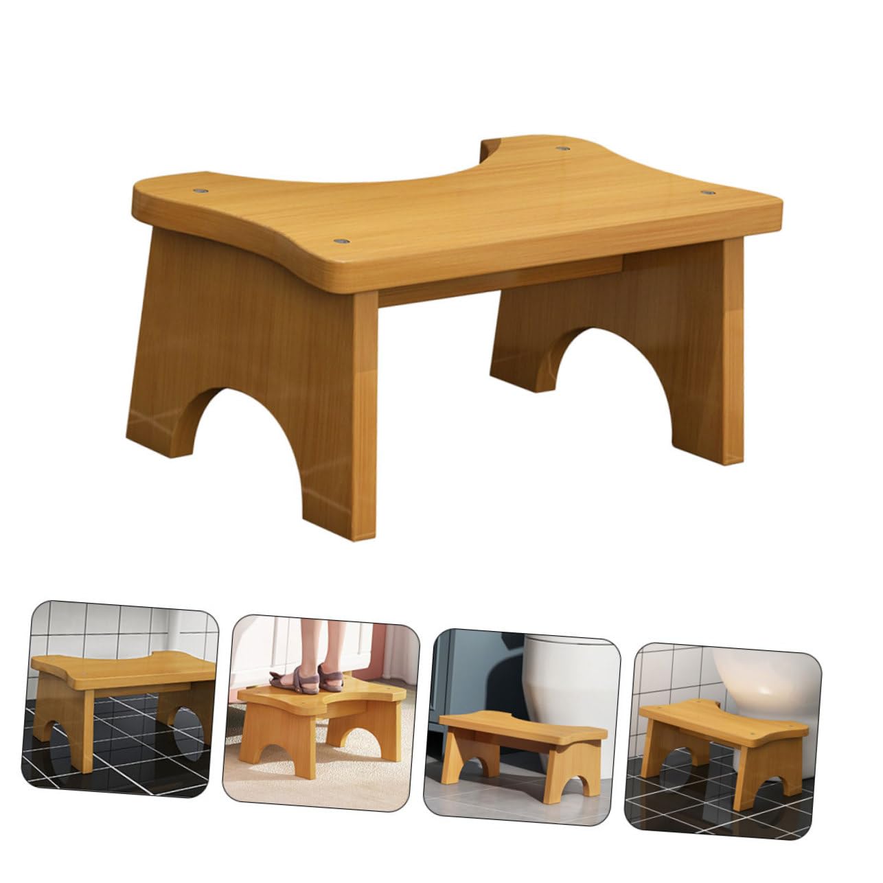 Amosfun Taburete De Baño De Madera Natural para Inodoro, Tamaño Compacto, Reposapiés Estable, Carga Resistente, Uso Doméstico, Diseño Simple, para Niños y Adultos, Adecuado para Lavabo y Aseo
