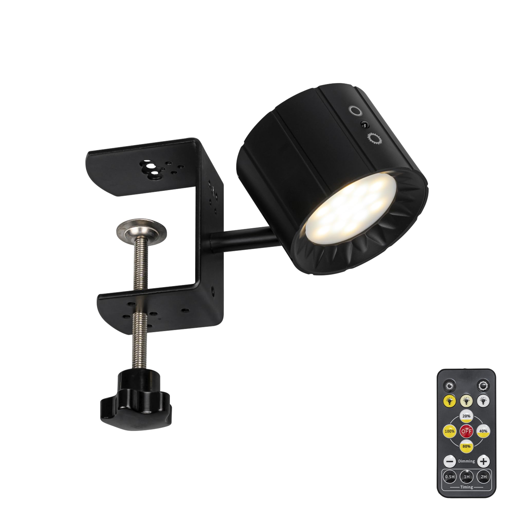 Yequandec Removable Magnetic 360° Rotating Clip-On Remote/Touch Switch Light Dimmable Spotlight Black Metal Modern for Reading Rental House Bookshelf