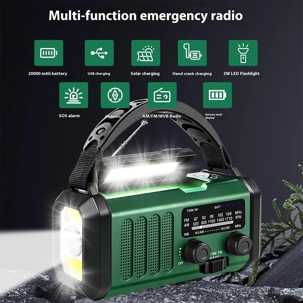 Awaryjne radio korbowe 20000mAh solarne z latarką do czytania latarką SOS radio alarmowe na kemping