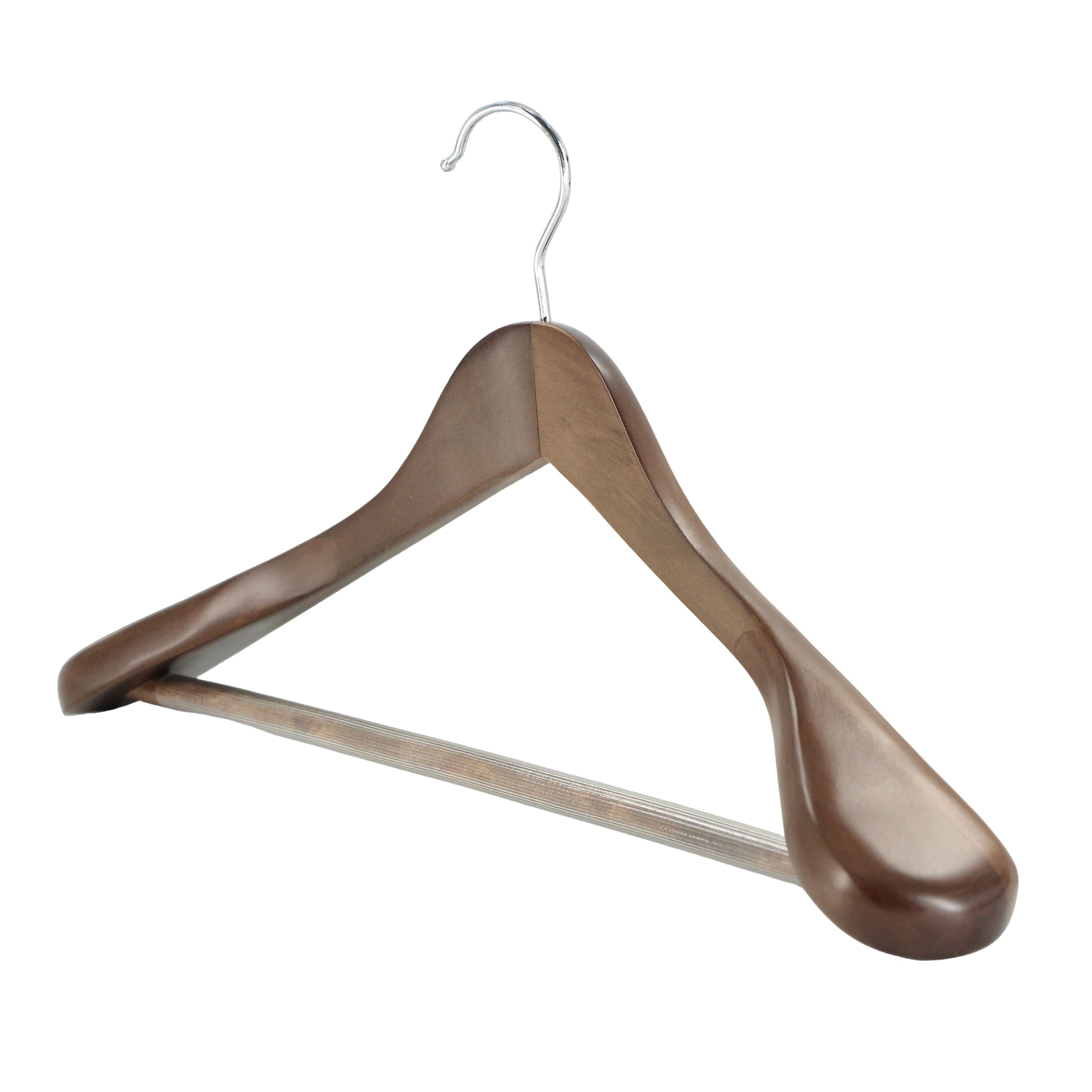 Lot de 6 cintres en bois de qualité supérieure - Épaules extra larges (5,8 cm) avec crochet rotatif à 360° - Avec barre pour pantalon pour manteaux, vestes, robes et costumes - En bois massif de
