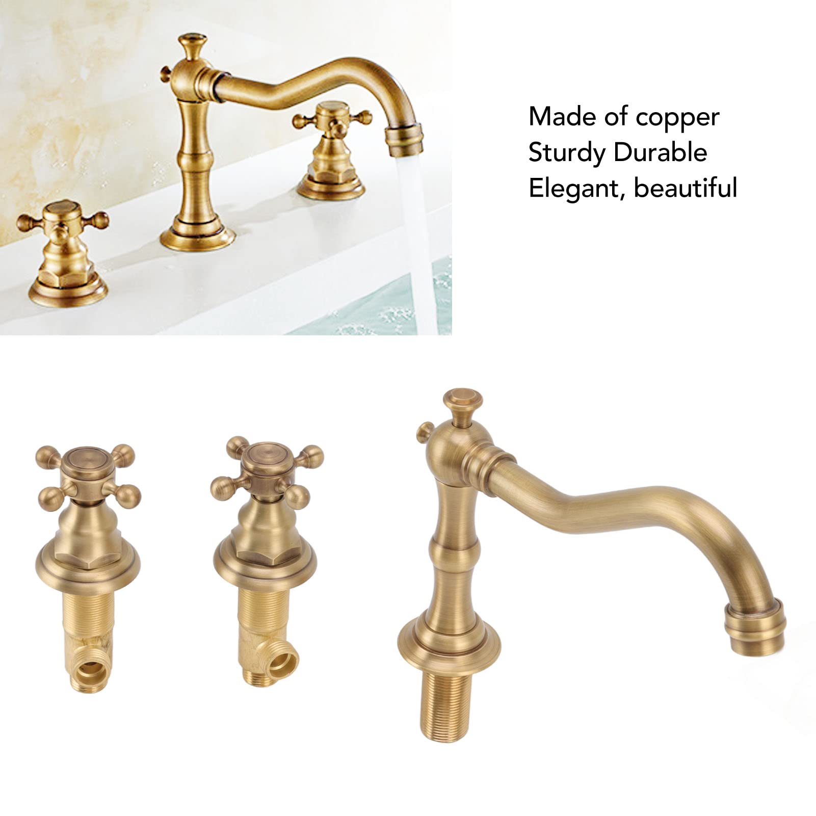 G1/2 Gewinde 3 Griff Wasserhahn Bad, Ästhetisch Ansprechender und Auslaufsicherer 3 Loch Split Wasserhahn Aus Kupfer, Wasser Kommt Schnell Heraus, Ohne zu Spritzen(Gold)