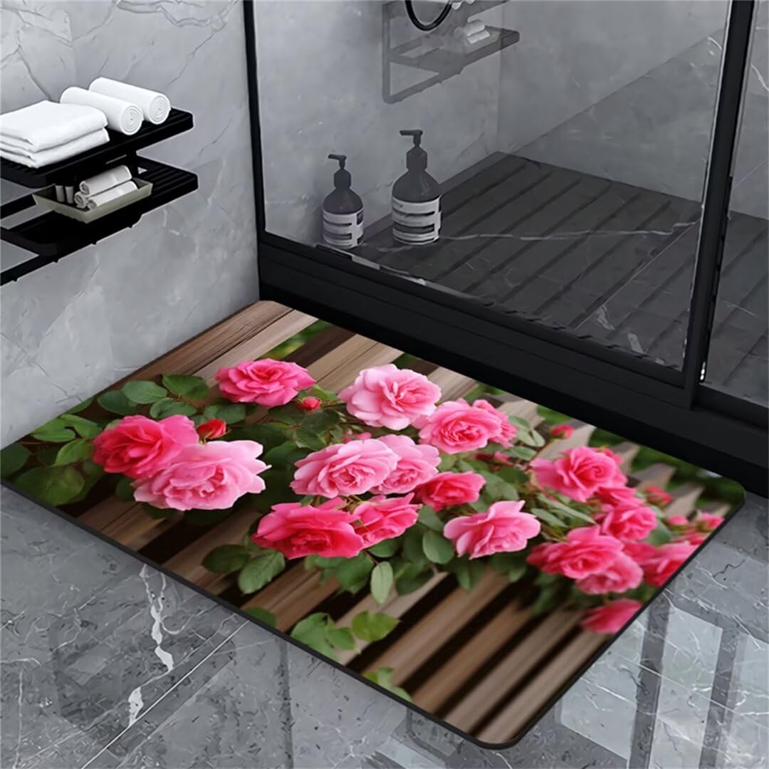 Badezimmerteppich Badematte rutschfest Badematte Badteppich Badvorleger 120x180cm Badematten Badteppiche Duschmatte rutschfest, Duschvorleger Badezimmermatte rutschfest Stein Badematte Rose