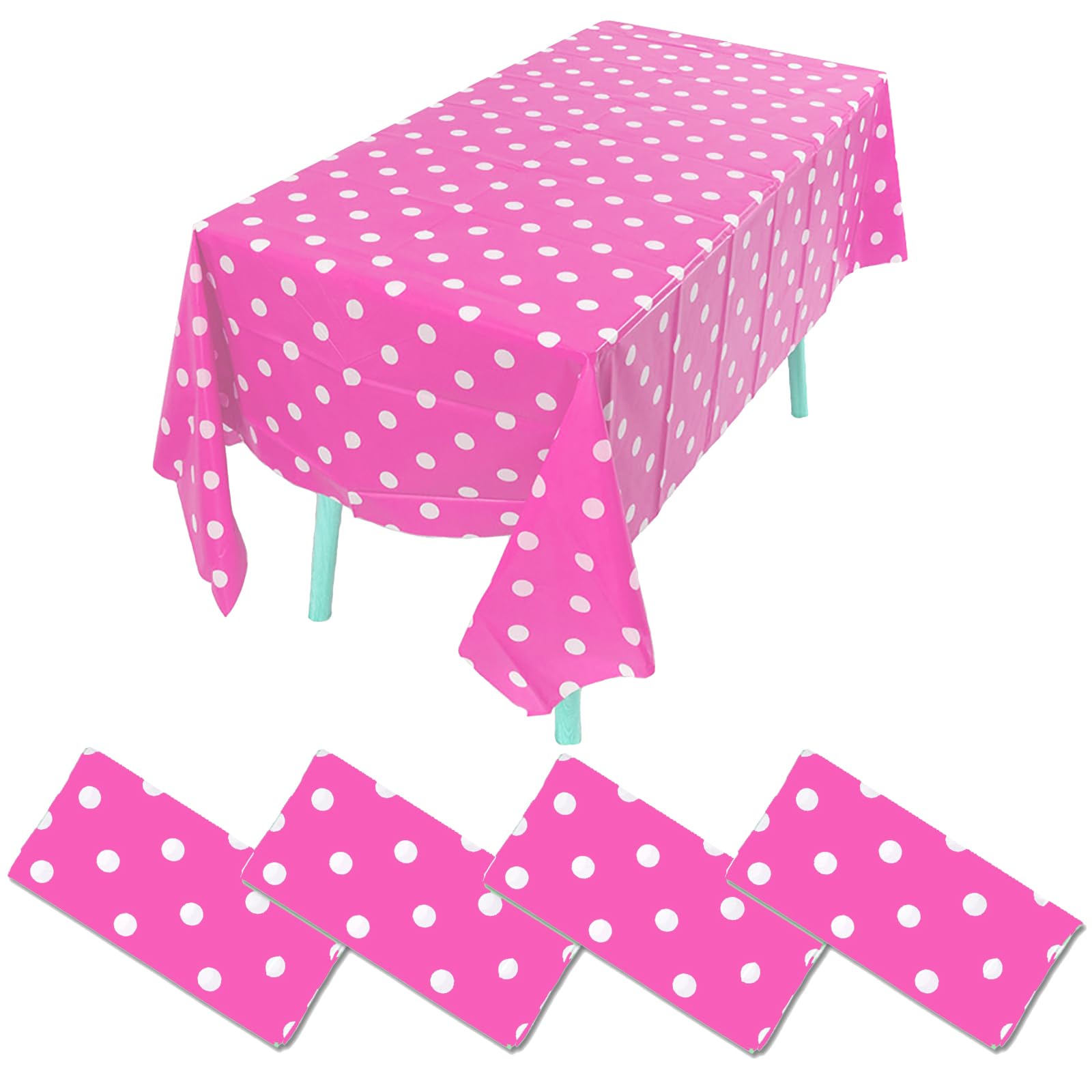 Polka Dot Tablecloth, Party Table Cover, 108 ×54 Inches, Rectangular Plastic Disposable Waterproof Table Cloth for Buffets, Family Reunion Birthday Holiday Party (Hot Pink, 4)