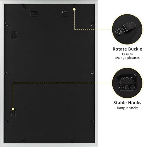 Vista 21 de Frametory, Los marcos de 16 x 20 pulgadas muestran imágenes de 11 x 14 pulgadas con paspartú o fotos de 16 x 20 pulgadas sin paspartú, vidrio Plata