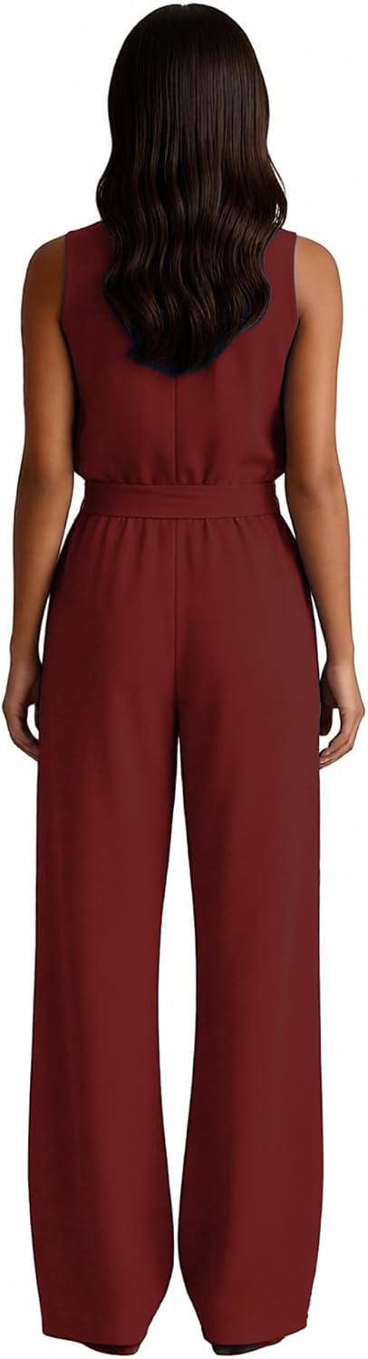 DeftSharp Women's Sexy Cocktail Party Clubwear Casual Working Rompers Club Back Zip Belt Long Jumpsuit - Image 3