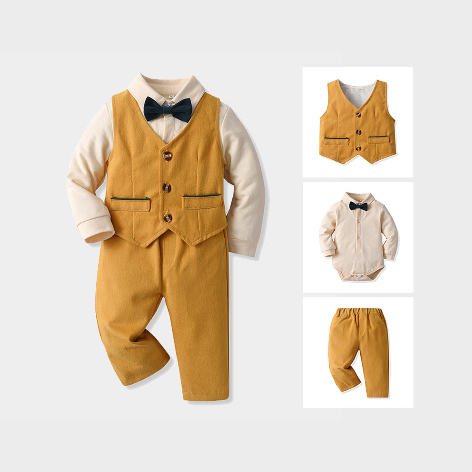 Generico Abiti Bambini, Camicia A Maniche Lunghe Da Bambino Per Neonato, Pagliaccetto, Tuta, Pantaloni, Cappotto Con Cravatta, 4 Pezzi, Da Gentiluomo Per, Colore Resistente Allo Sbiadimento