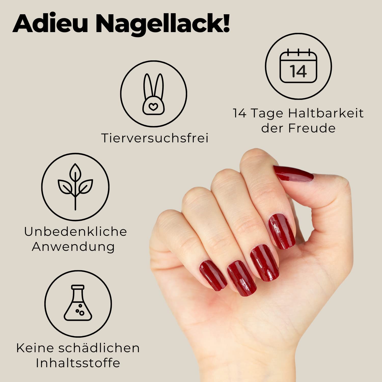 Miss Sophie Pellicola per unghie - "Burgundy", Tinta unita, Rosso, Nail Wraps -24 pellicole per unghie autoadesive ultrasottili a lunga durata