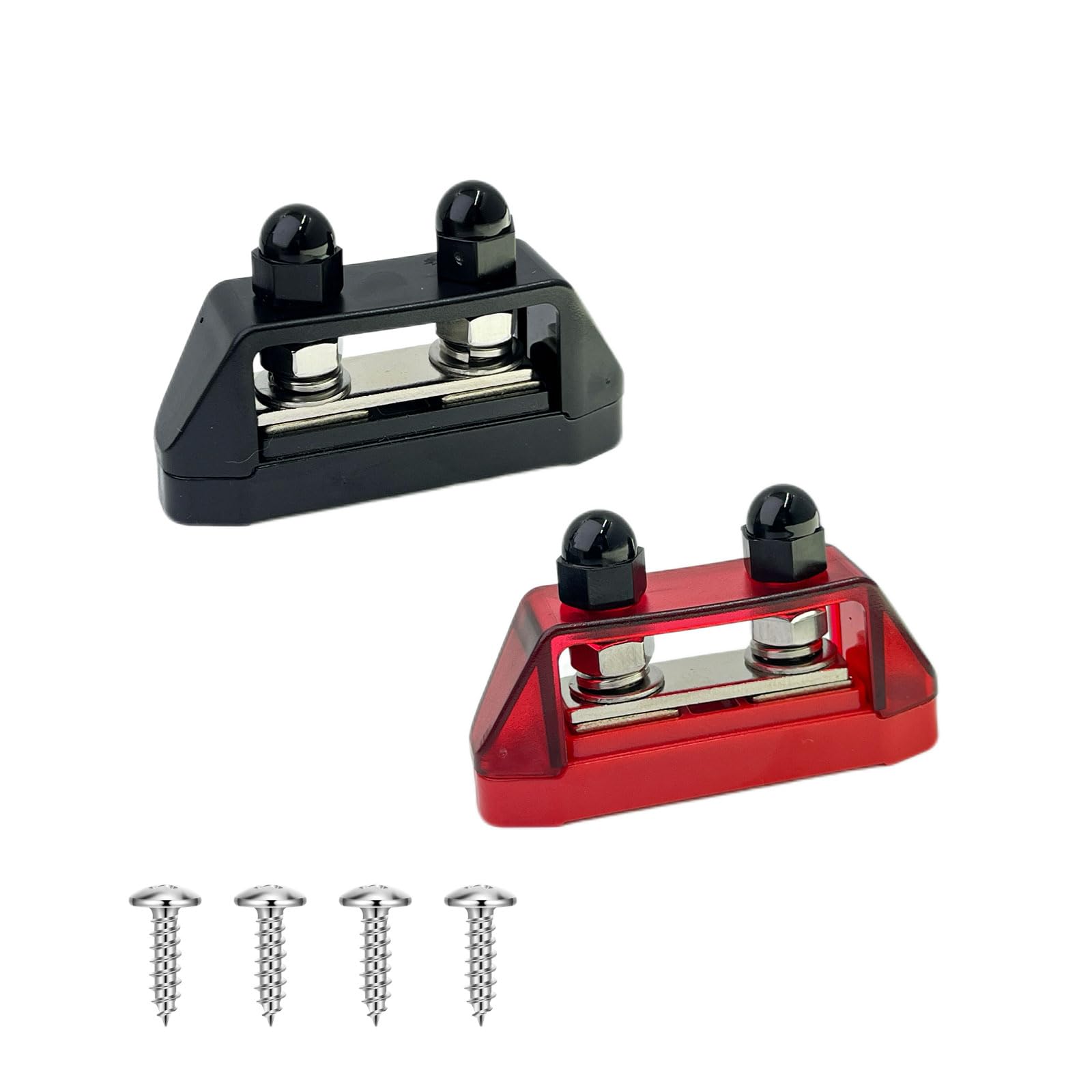 SEYUGOPTI 2PCS 5/16" M8 Dual Stud Bus Bar, 12-48V Power Distribution Block, Heavy Duty Battery Terminal Junction with Protection Covers & Screws for Car, Marine, Boat, RV & Solar Systems (Red & Black)