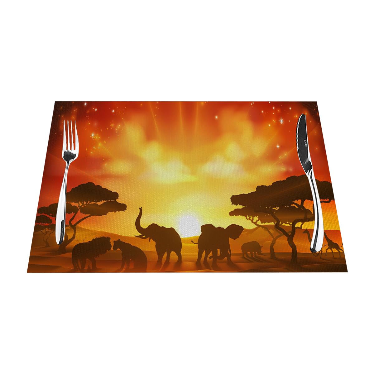 Set di 6 tovagliette all'americana con elefante africano, lavabili e resistenti al calore, in vinile PVC, per cucina, sala da pranzo, decorazione per tavolo