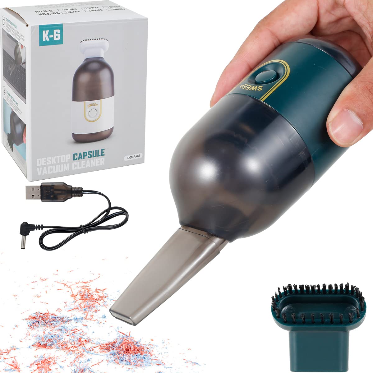 Powerful Suction 2200 pa Desktop Vacuum Cleaner, Desktop Mini Handheld Vaccum, USB Rechargeable Mini Dust Sweeper, with Brush Handheld Cordless Silent Portable Dust Cleaner for Office Car (Green)