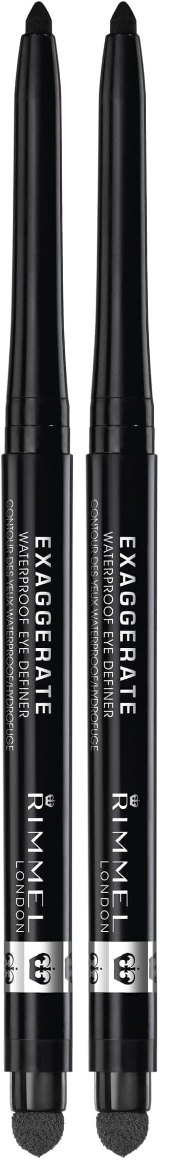Rimmel London Exaggerate Waterproof Eye Definer Eyeliner Highly Pigmented Long-Wearing Built-In Smudger 262 Blackest Black 0 01oz Pack