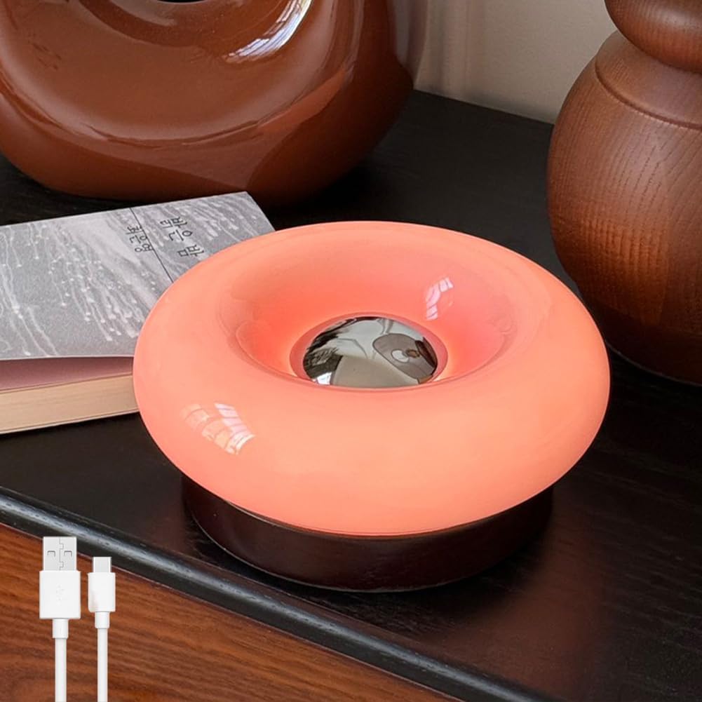EaEa LED Tischlampe Kabellos Akku, Donut Tischleuchte Touch Dimmbar Nachttischlampe USB Aufladbar,ohne Kabel Batteriebetrieben Modern Tischlampen für Schlafzimmer Wohnzimmer Esszimmer,Rosa