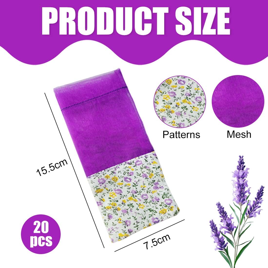 Sachet Lavande Vide, Lot De 20 Pièces, Cordon De Serrage En Gaze Et Coton, Sachets En Organza, Sacs Vides En Coton, Tissu Pour Épices, Herbes Et Armoires, Lavande Séchée(Violet)