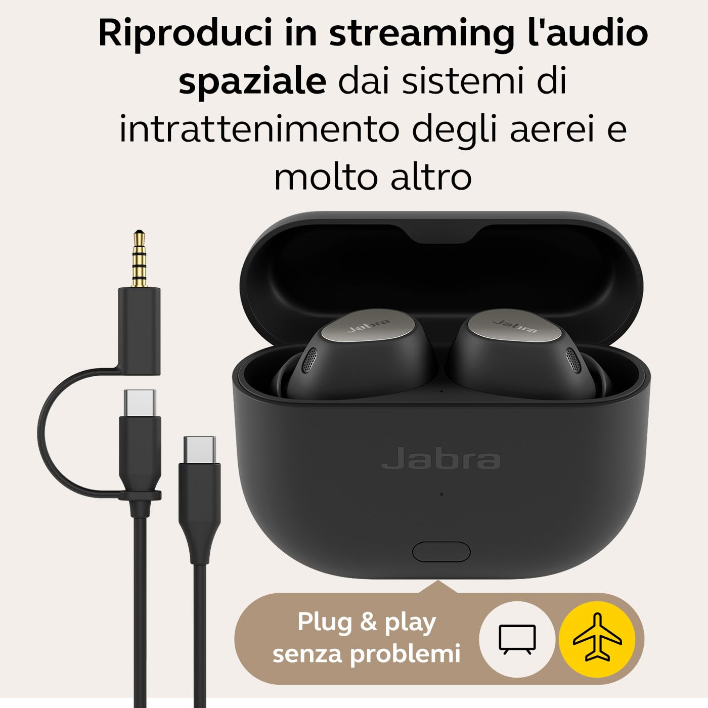 Jabra Elite 10 Gen 2 Auricolari Bluetooth Wireless, Audio Spaziale Ottimizzato, Custodia Intelligente con Tecnologia LE Audio, Design Semi-aperto, Advanced ANC e 6 Microfoni Integrati – Nero titanio