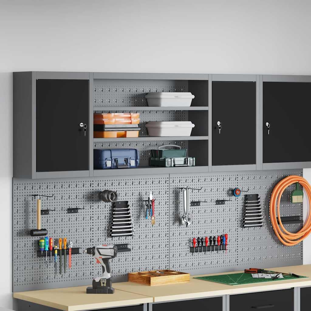 vidaXL Armario de Herramientas Negro y Gris 150 x 20 x 55 cm, Banco de Trabajo, Armario metálico para Herramientas, estantes Ajustables, organización práctica, diseño Moderno