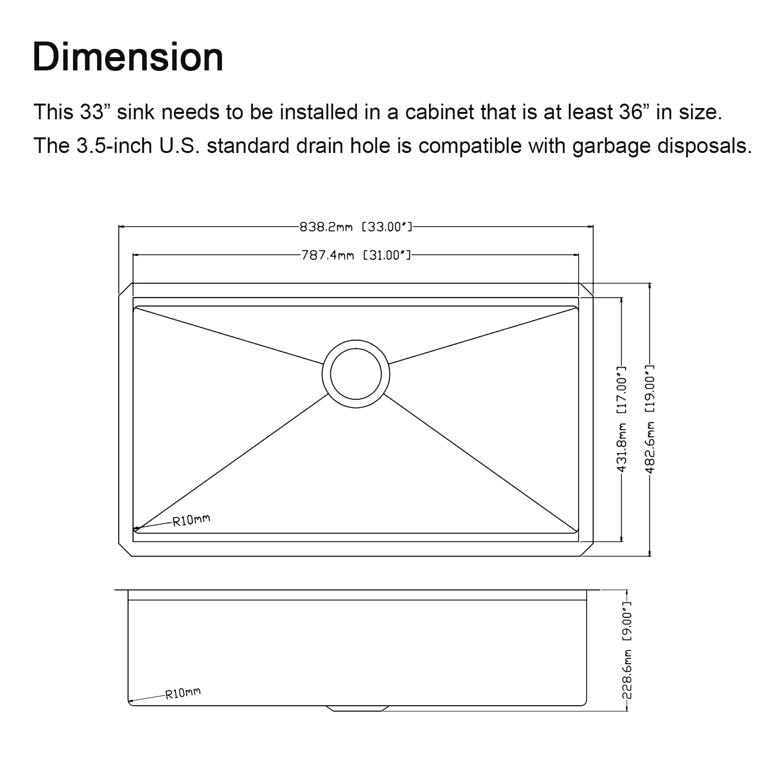 CELAENO Single Bowl Undermount Stainless Steel Sink - 32-inch, 18 Gauge, Workstation R10 Radius, Modern Kitchen Sink With Ledge - View #9