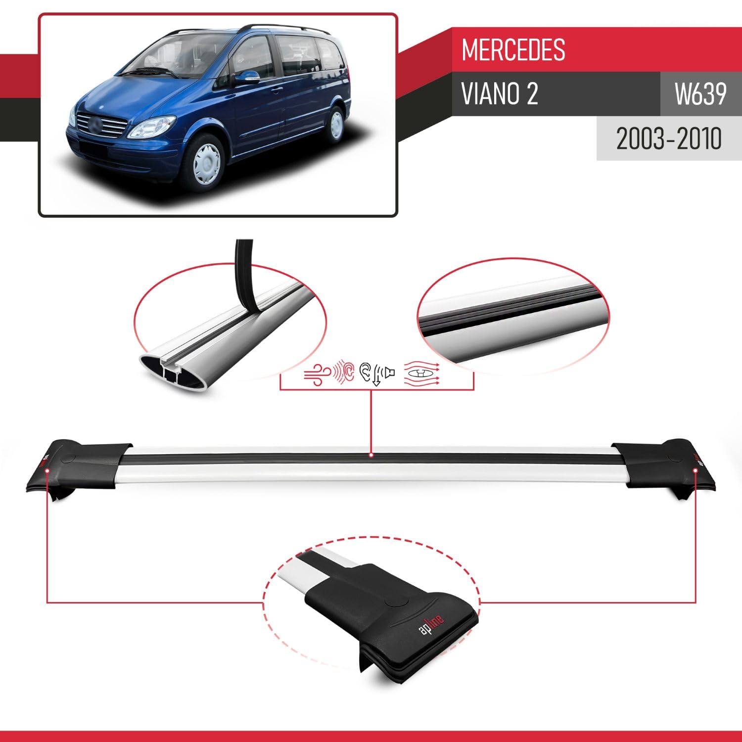 Compatible con Mercedes Viano 2 (W639) Pre-Facelift 2003-2010 Modelo Fly Barra de Techo Auto Portaequipajes Barras Transversales Gris Aluminio 2 Barras